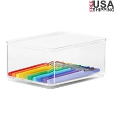 Medium Clear Plastic Storage Bin Organizer 2 Pack Stackable Modular Toy Storage