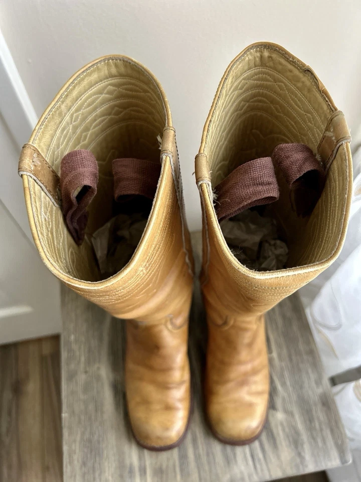 Vintage 1970s Frye Campus 14L “Longhorn” Banana Leather Boots 8 B USA Made - Image 4 of 4