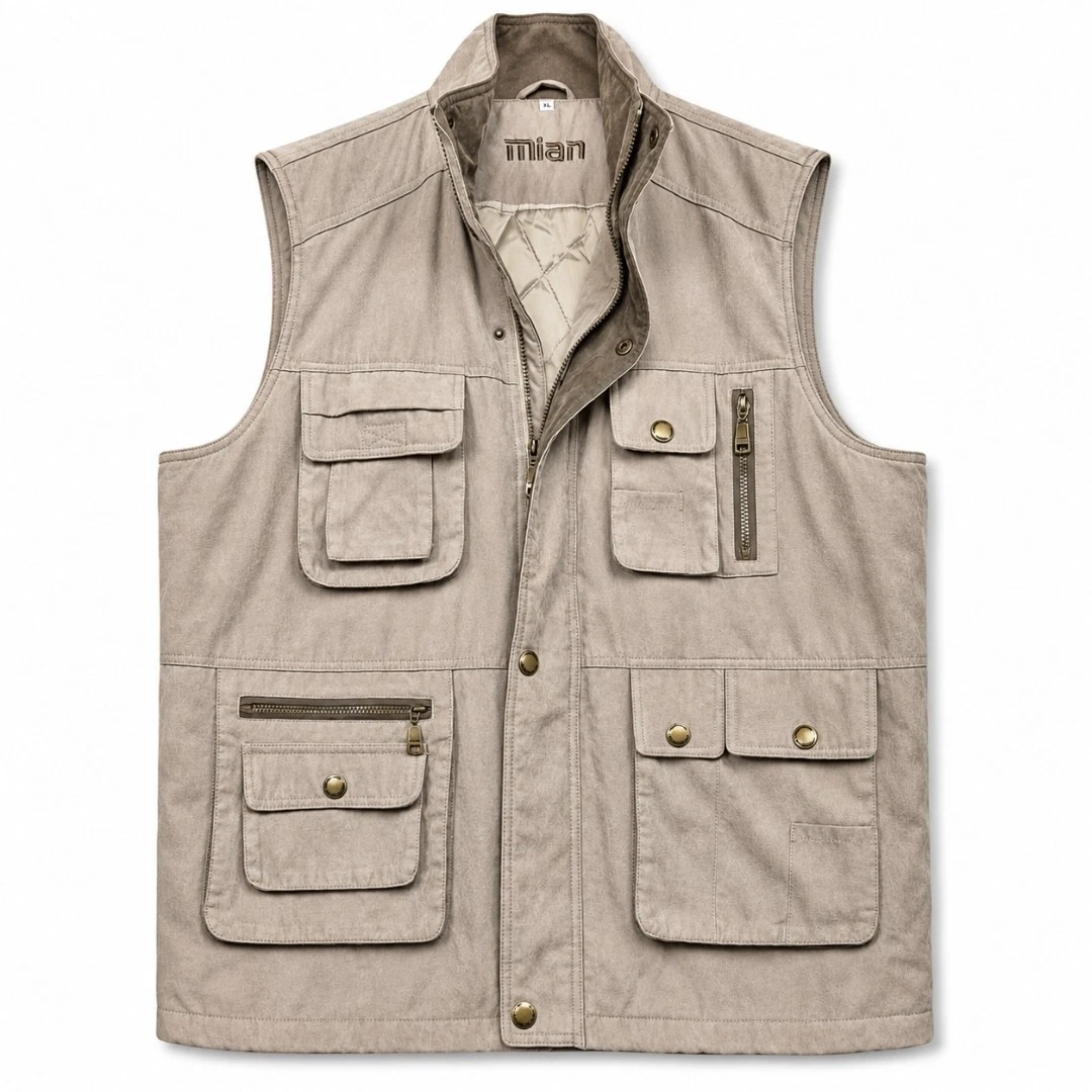 Mian Utility Vest Mens Size XL Beige Outdoor Fishing Hiking Padded Moleskin