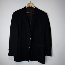 Burberry London Mens Dark Navy 100 Worsted Wool Blazer Gold Buttons 42R
