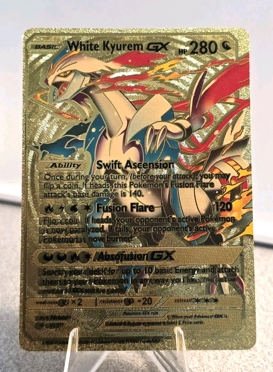 Pokmon White Kyurem GX 280hp Gold Foil Fan Art Collector Card TCG