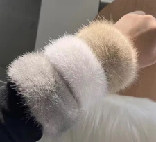 Real Mink Fur Cuffs Wristbands for Women – Natural Mink & Rabbit Hair Arm Warmer