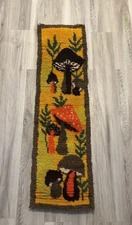 Vintage 70s Retro Mushroom Garden Boho Latch Hook Rug Wall Hanging MCM