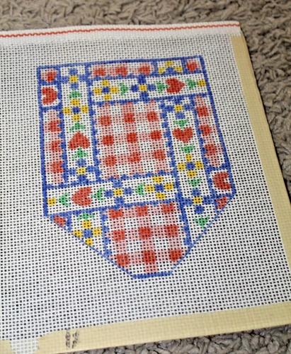 HAND PAINTED NEEDLEPOINT CANVAS, 12 count 8 X 10 inches   Patchwork