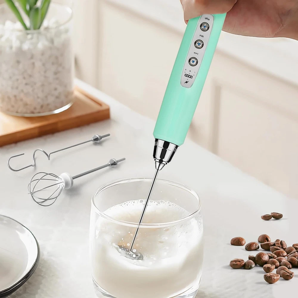 Milk Frother Rechargeable Handheld-Electric Whisk 3 Speed Adjustable, Coffee Fro