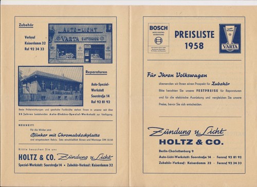 Original BoschHella Anlasser Zundung Scheibenwisser Speziialzubehör VW 1958 RAR