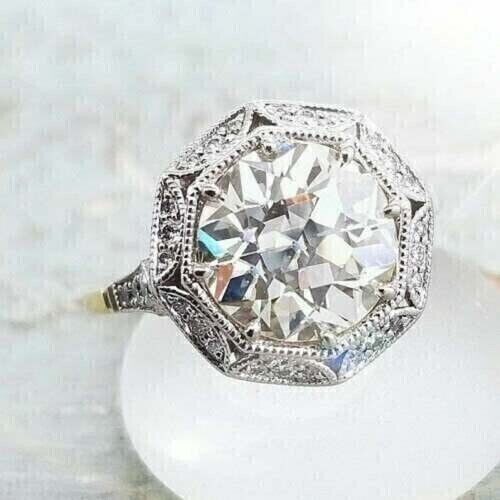 2Ct Round Real Moissanite Art Deco Engagement Ring 14K White Gold Plated