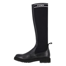 Fendi Logo Leather Knee Sock Boots