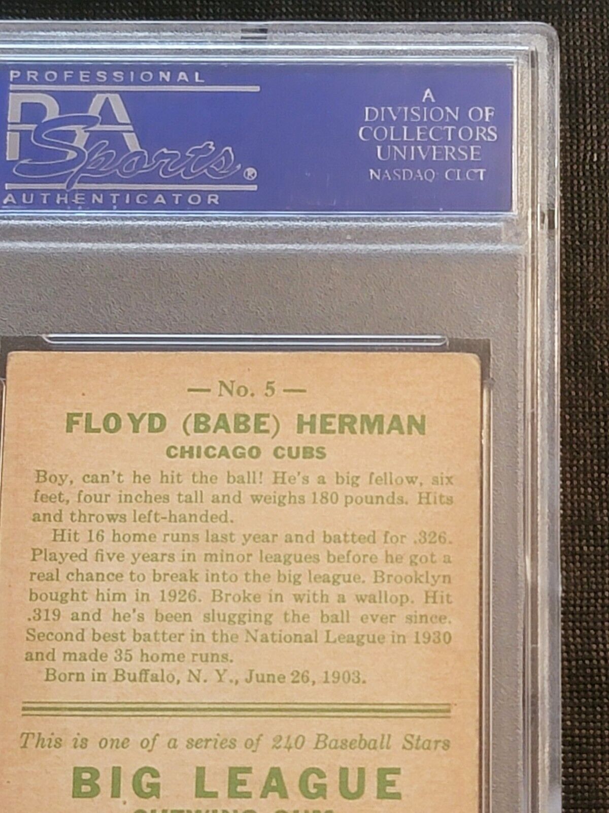 Carte de baseball Babe Herman 1933 Goudey PSA 4 VG-EX #5 - Photo 8 sur 10