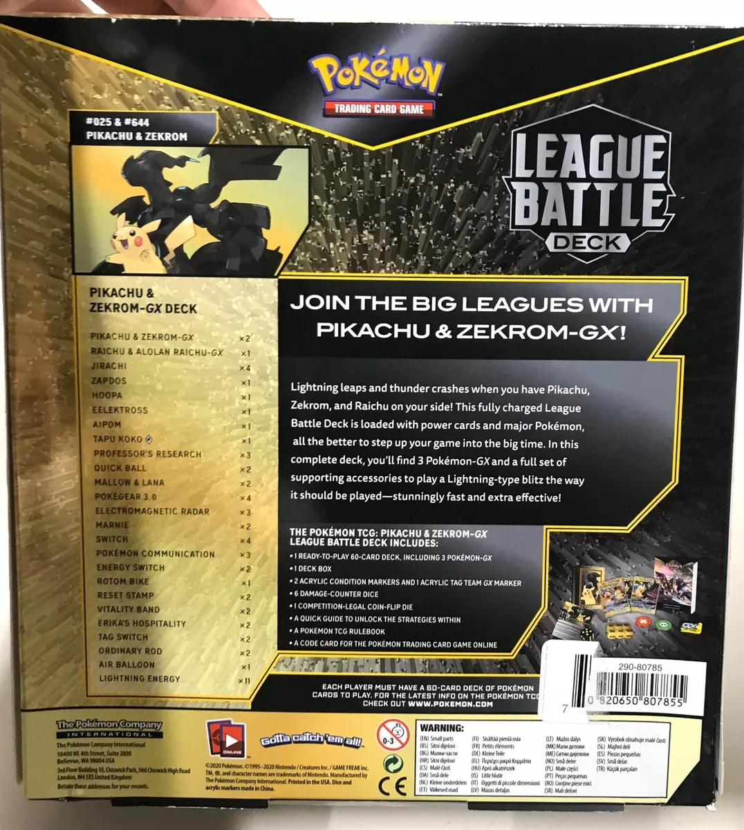 2020 Pokemon TCG Pikachu & Zekrom GX League Battle Deck - US