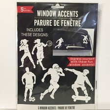 New 5 Ct Window Accents Sports Baseball Basketball Soccer Football Skateboard