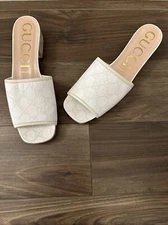 Women’s Gucci GG Supreme Monogram Malaga Kid Platform Mule Sandals Mystic White