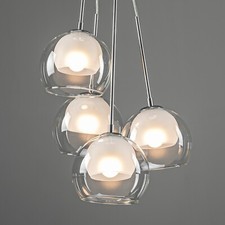 Mid Century 4 Globe Chrome Finish Glass Chandelier Pendant Light