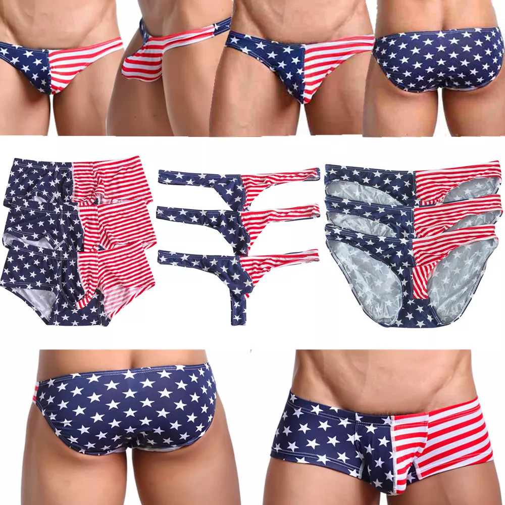 3X Men Briefs Underwear Pants American USA Flag Stars Stripes Boxers Underpants