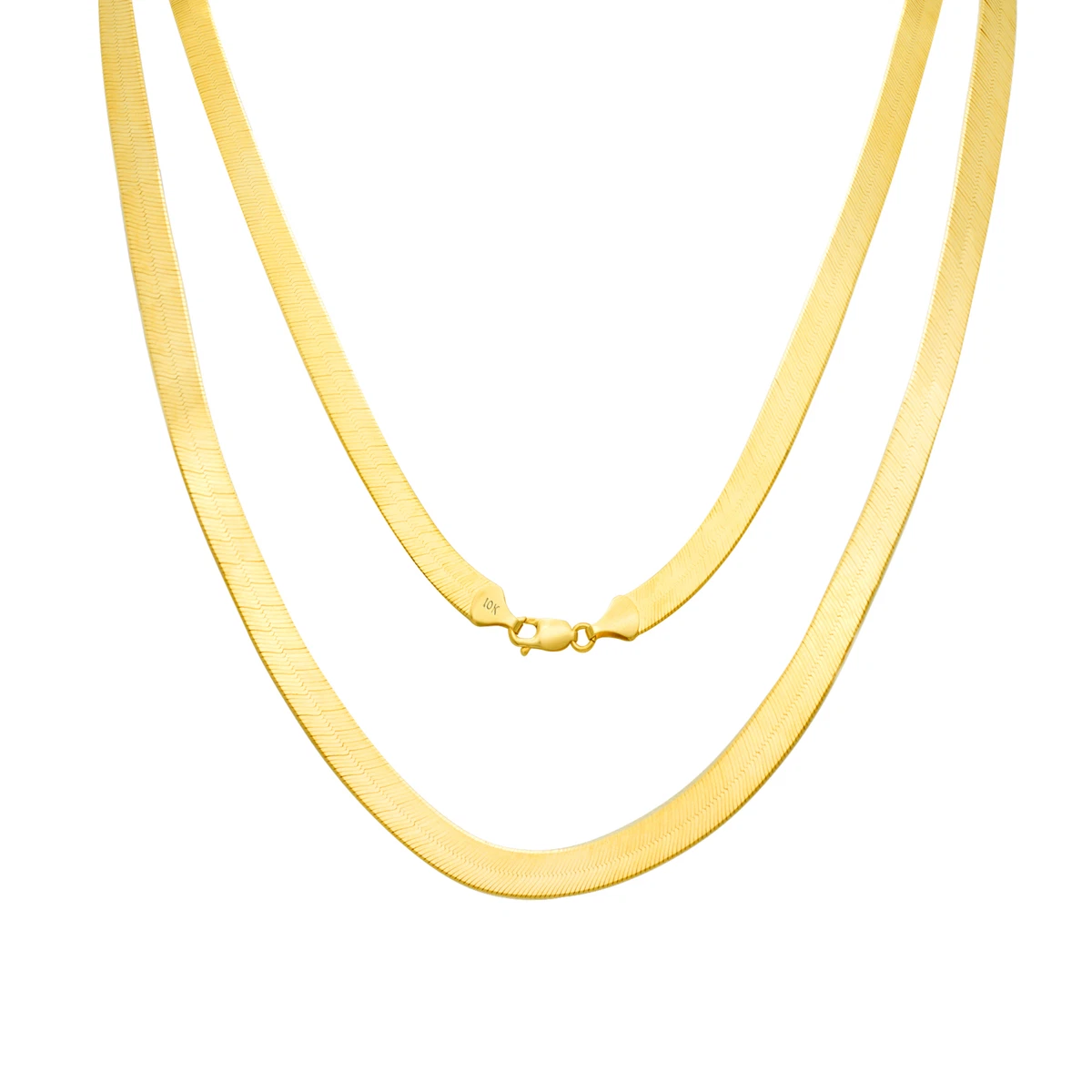 10K Yellow Gold Solid 8mm High Polished Flat Silk Herringbone