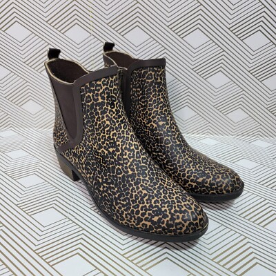 Lucky Brand Women's Basel H2O Rain Boots Sesame Leopard Print Zip-up Size  10 US