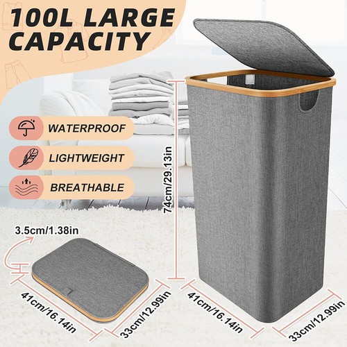 Large Foldable Dirty Clothes Laundry Basket Hamper Clothe for Storage 41*33*74cm - Picture 12 of 16