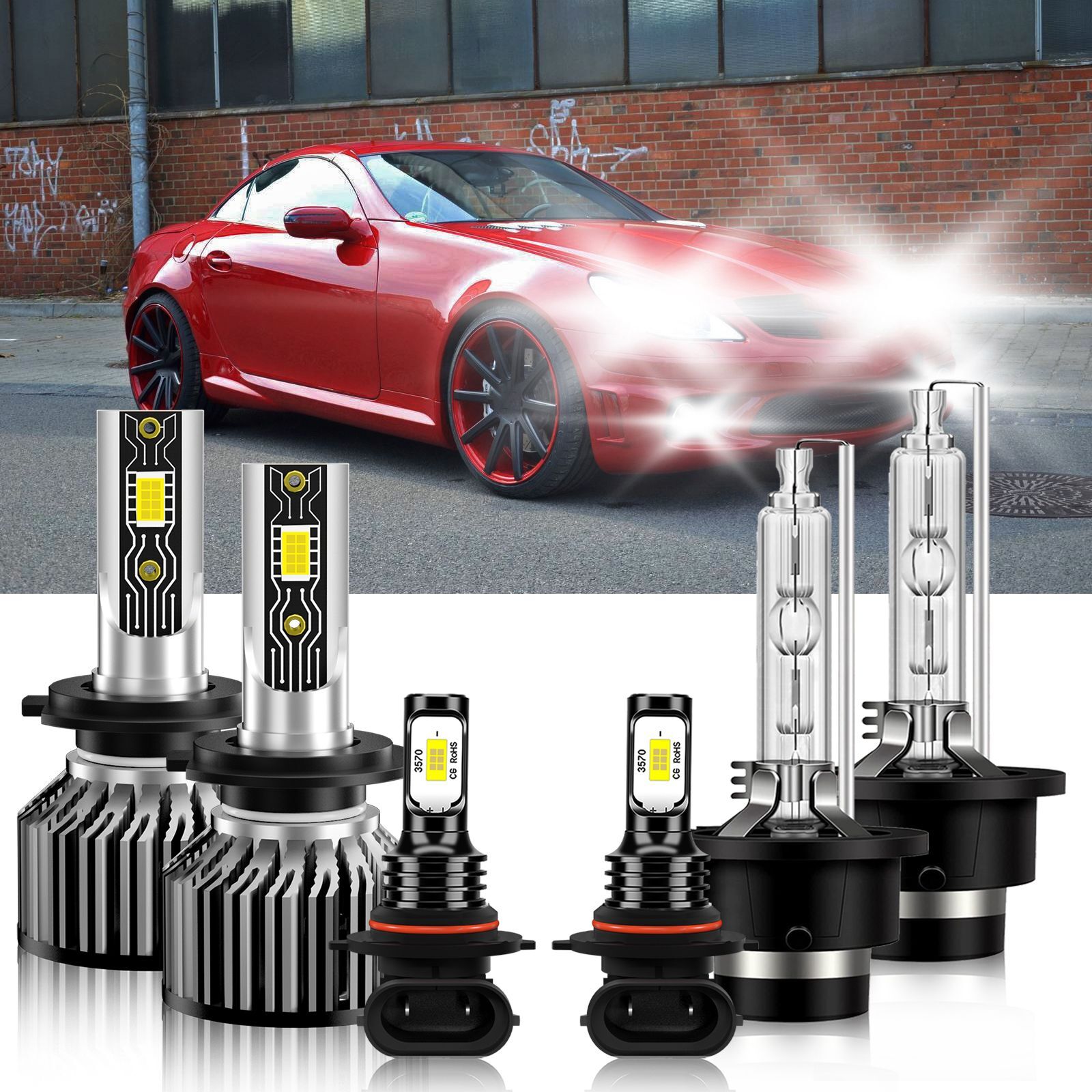 LED Headlight Bulbs Fog light H7+D2S+9145 For Mercedes-Benz SLK55 AMG 2010-2010