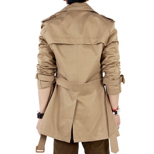 Men's Winter Slim Double Breasted Trench Coat Long Jacket Overcoat Outwear Brown - Picture 5 of 8