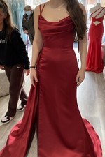 Stunning Deep Red Satin Beaded Prom Dress fits size 6!