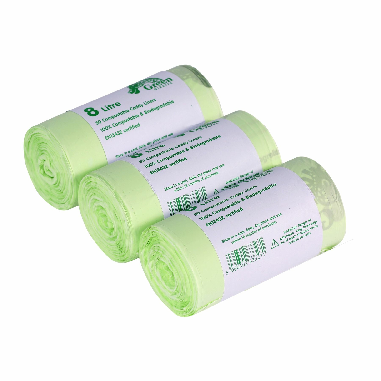 150x 8 Litre Compostable Caddy Liners for Food Waste/Caddy Bags - 8L