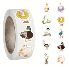 500 pcs Sticker Roll Various Duck Theme Designs Semi Gloss Self Adhesive