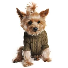 NEW Herb Green Cable Knit Dog Sweater | 100% Combed Cotton Warm Winter Pullover
