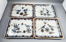 El Palomar Pottery Ken Edwards Mexican Tonala Bird Flower Square Plates Set of 4