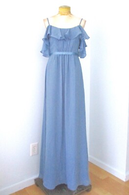 NWT $160 David's Bridal Steel Blue Long Chiffon Long Dress Flutter Ruffle 2 | eBay NWT $160 David's Bridal Steel Blue Long Chiffon Long Dress Flutter Ruffle 2 | eBay