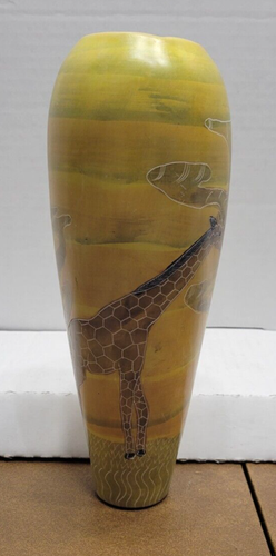 Soapstone Kenya Made Vase 10.25” Giraffes on the Plains Vibrant Earth Tones - Picture 5 of 8