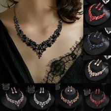 Bridal Wedding Party Water Drop Necklace Earrings Luxury Crystal Jewelry Set New