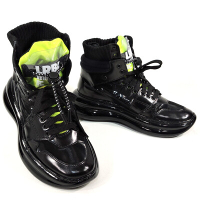 LORIBLU   WOMENS BLACK LEATHER FASHION ANKLE SNEAKERS