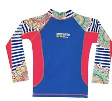 Color Fingers Blue  Pink Long-Sleeve Rashguard Top- Girls