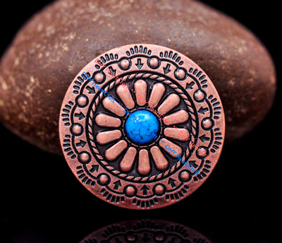 10X Antique Copper Tribal Flower Leathercraft Western Saddles Turquoise Concho