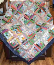 QUILT TOP-SCRAPPY Log Cabins in a Multitude of Colors of 1 1/2" Strips, 60" Sq.