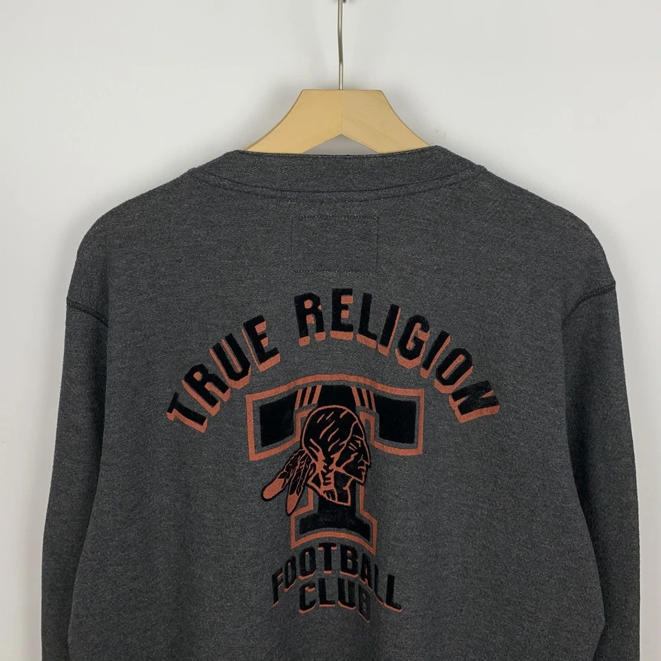 Cárdigan Suéter True Religion Para Hombre XL Gris Botón Delantero Cuello en V Club de Fútbol Foto 2 de 4