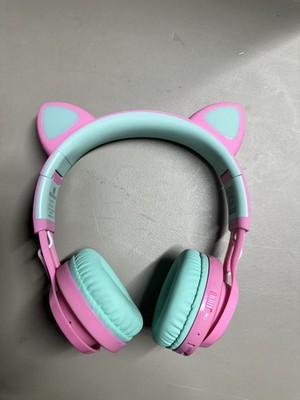 Riwbox CT-7 Cat Ear Kids Headphones Pink & Green Bluetooth LED Light Foldable
