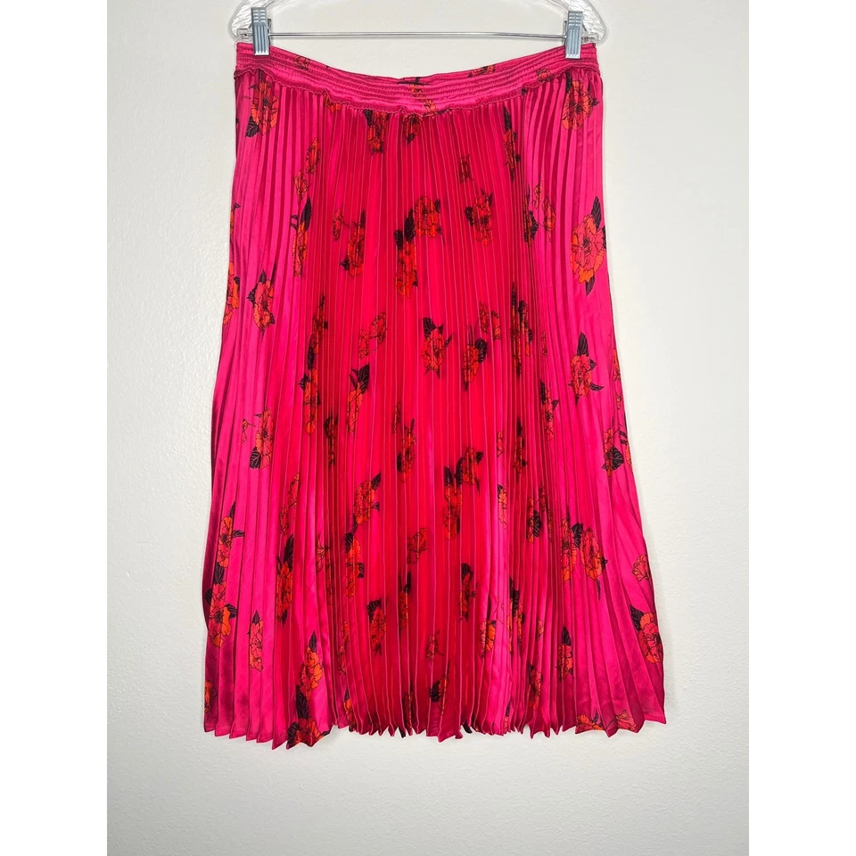 Falda midi plisada floral Banana Republic para mujer XL rosa naranja negra Foto 2 de 4