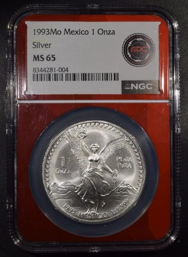 1993 Mo Mexico Silver Libertad 1ozt .999 Silver *EDC Red Slab* "NGC MS65"