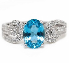 2CT Blue Topaz White Topaz 925 Solid Sterling Silver Ring Jewelry Sz 7