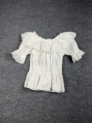 Universal Thread Shirt Womens Small White Ruffle Eyelet Peasant Smocked Top Boho