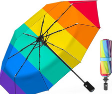 Rain-Mate Waterproof /Windproof Compact Travel Umbrella - Rainbow Pattern- New