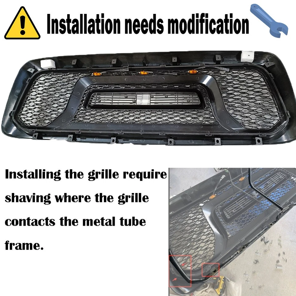 Rejilla delantera para Dodge Ram 1500 2500 3500 2002-2005 negro mate con letras y luces Foto 4 de 4