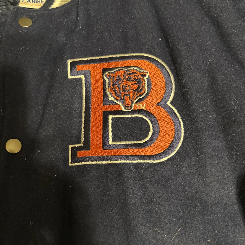 Chaqueta De Colección Años 90 Chicago Bears Letterman Stadium L Abotonada NFL Rara Foto 2 de 4