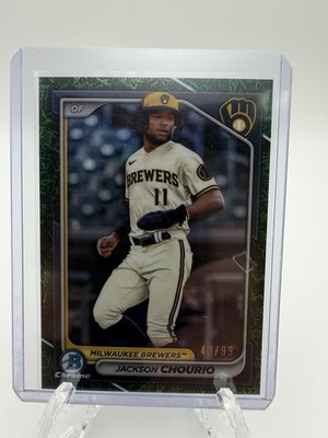 2024 Bowman Chrome Jackson Chourio Green Grass Refractor /99 RC Brewers #BCP-140