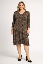 Connected Dress 16 Brown Black 3/4 Long Sleeve Fall Stretch Tiered Washable Work