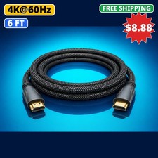 6FT Braided HDMI 2.0 Cable 4K 60Hz Gold Plated for Smart TV Monitor PC Laptop