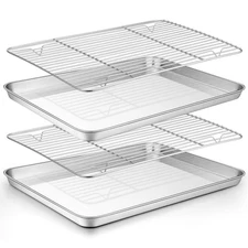 TeamFar Baking Sheet with Rack Set 2 Pans + 2 Racks, Stainless Steel Pan Cookie