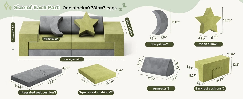 Sofá de Juego para Niños 9 Piezas - Sofá Cama Modular Cubierta Extraíble Sofá de Construcción Espuma Foto 3 de 4