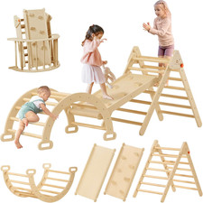 Pikler Triangle Set, 7-In-1 Foldable Climbing Toys Set for Kids | Baby Indoor Pl